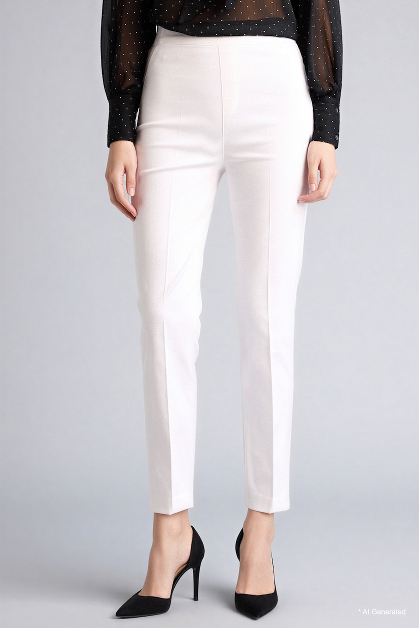 WOMAN White Cigarette Fit Super Skinny Hem Satin Trousers