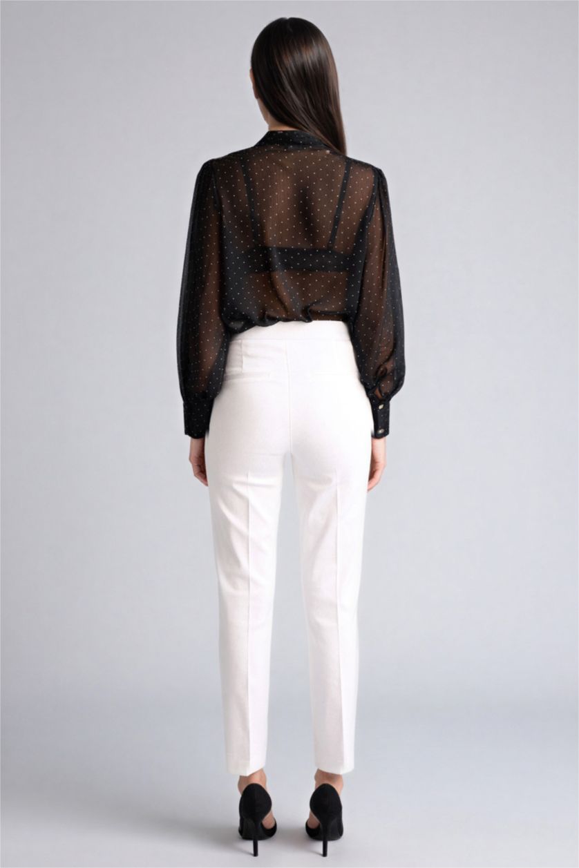 حريمي أبيض بنطلون ستان سيجاريت برجل ضيق