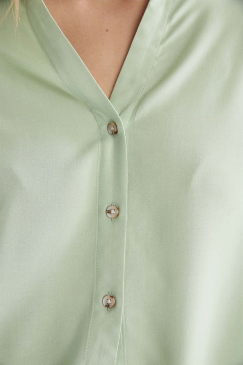 FEMME Bleu Chemise à manches longues et col rond coupe classique