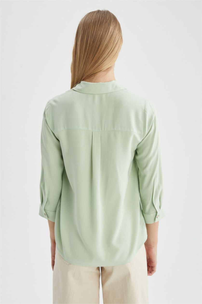 FEMME Bleu Chemise à manches longues et col rond coupe classique