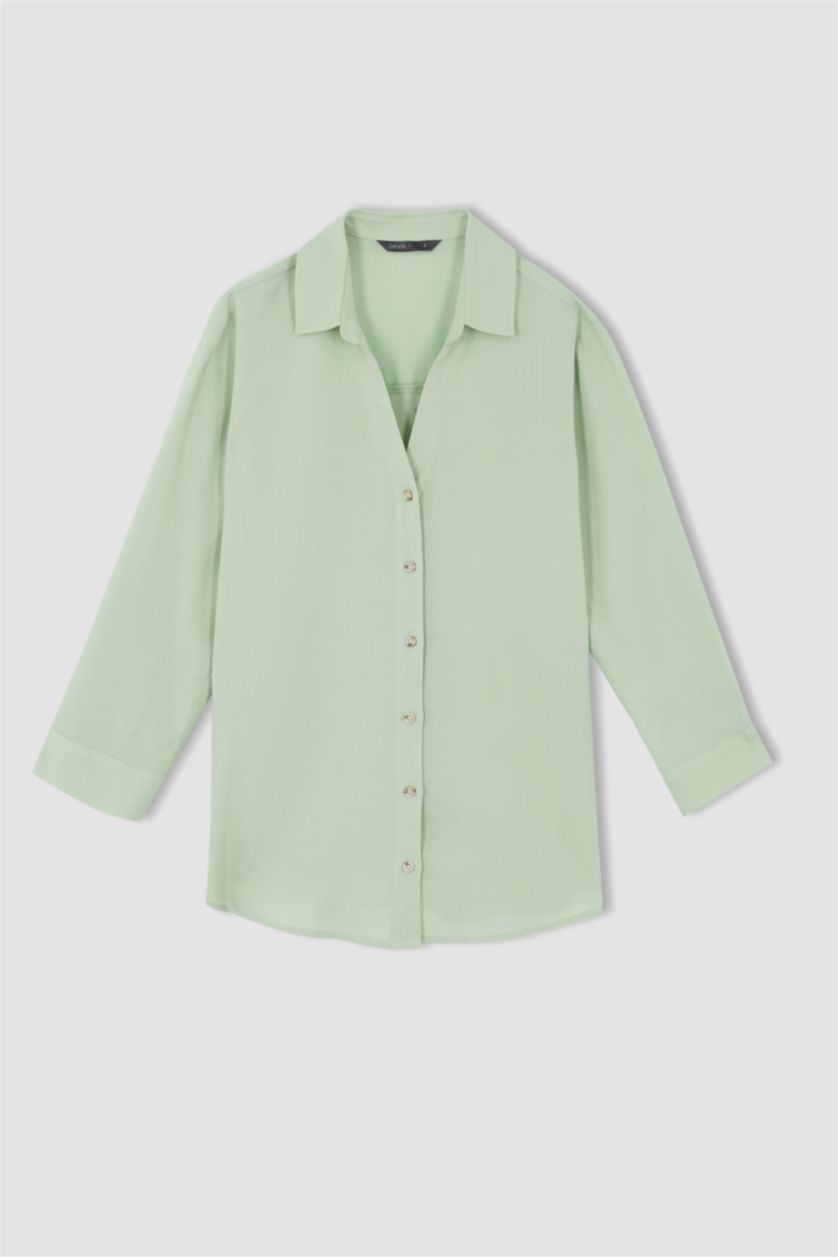 FEMME Bleu Chemise à manches longues et col rond coupe classique