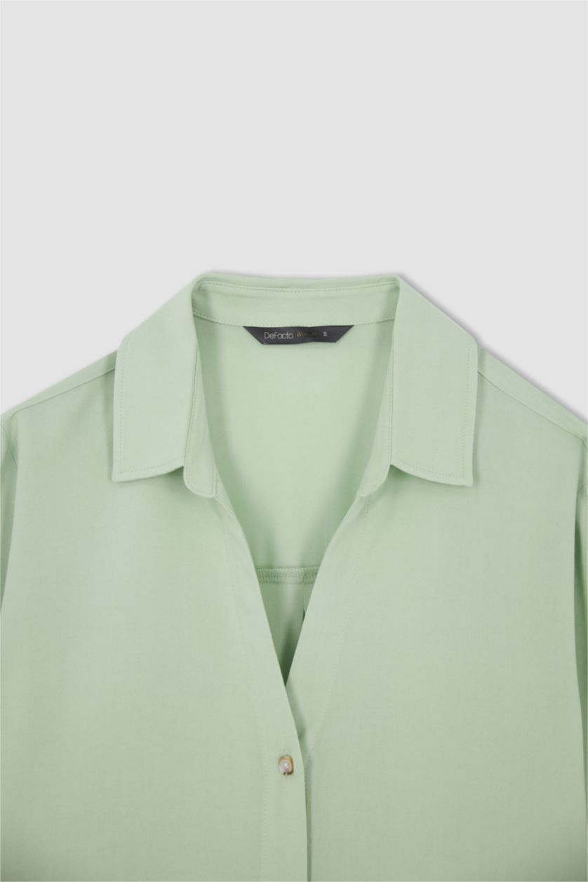 FEMME Bleu Chemise à manches longues et col rond coupe classique