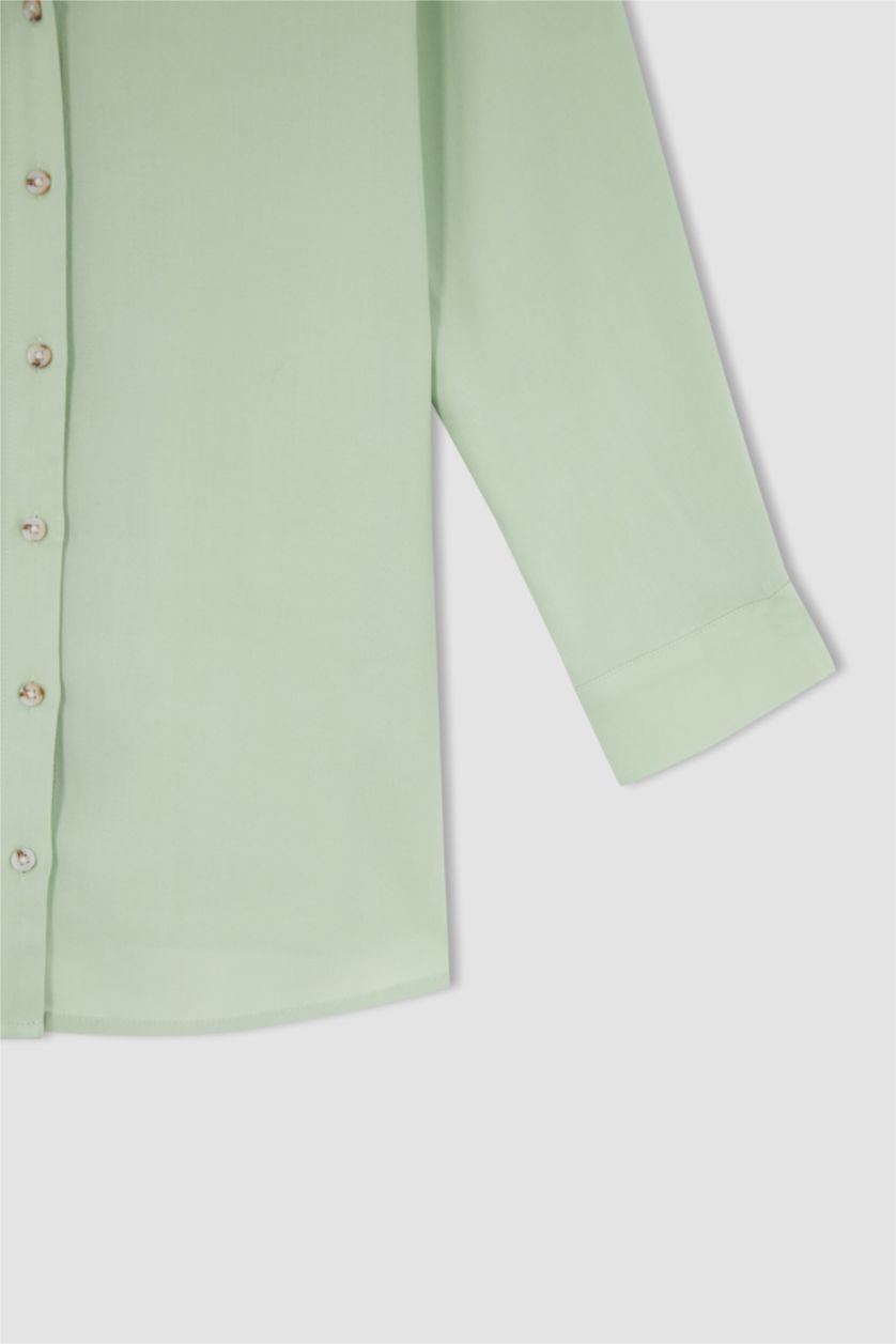 FEMME Bleu Chemise à manches longues et col rond coupe classique