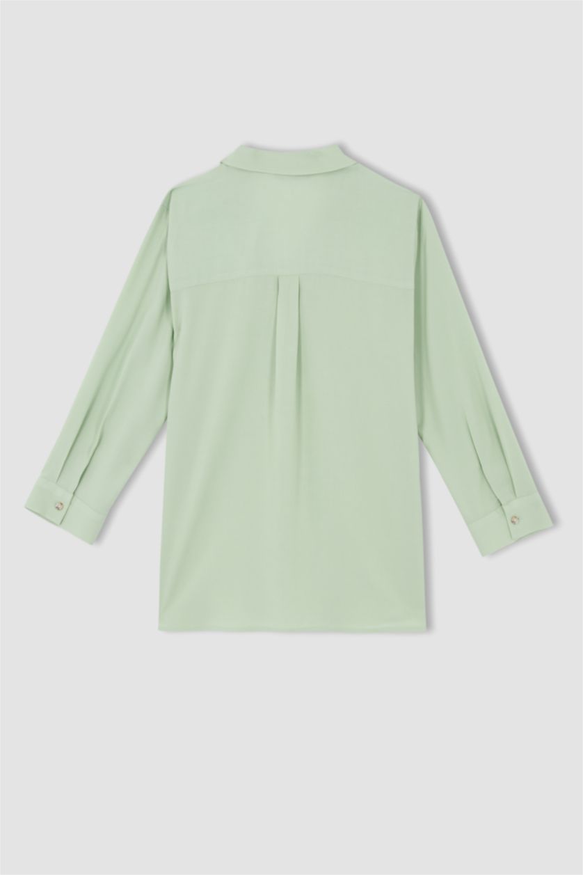 FEMME Bleu Chemise à manches longues et col rond coupe classique