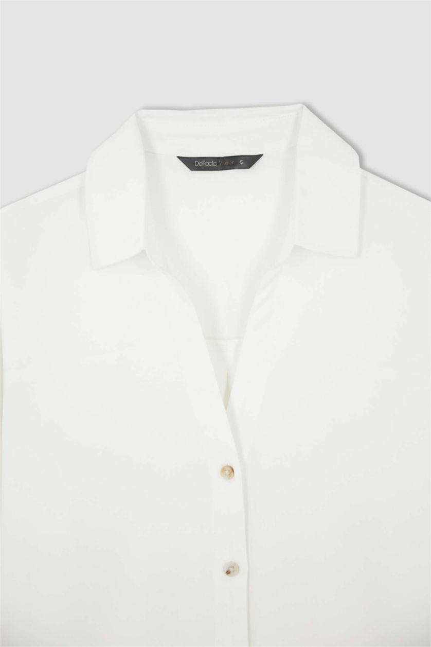 FEMME Blanc Chemise à manches longues et col rond coupe classique