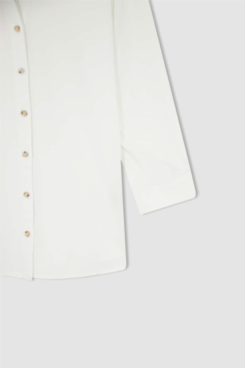 FEMME Blanc Chemise à manches longues et col rond coupe classique