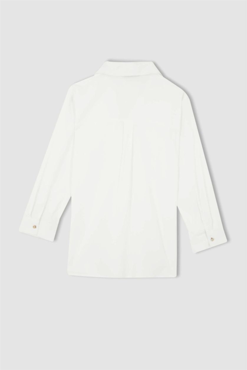 FEMME Blanc Chemise à manches longues et col rond coupe classique