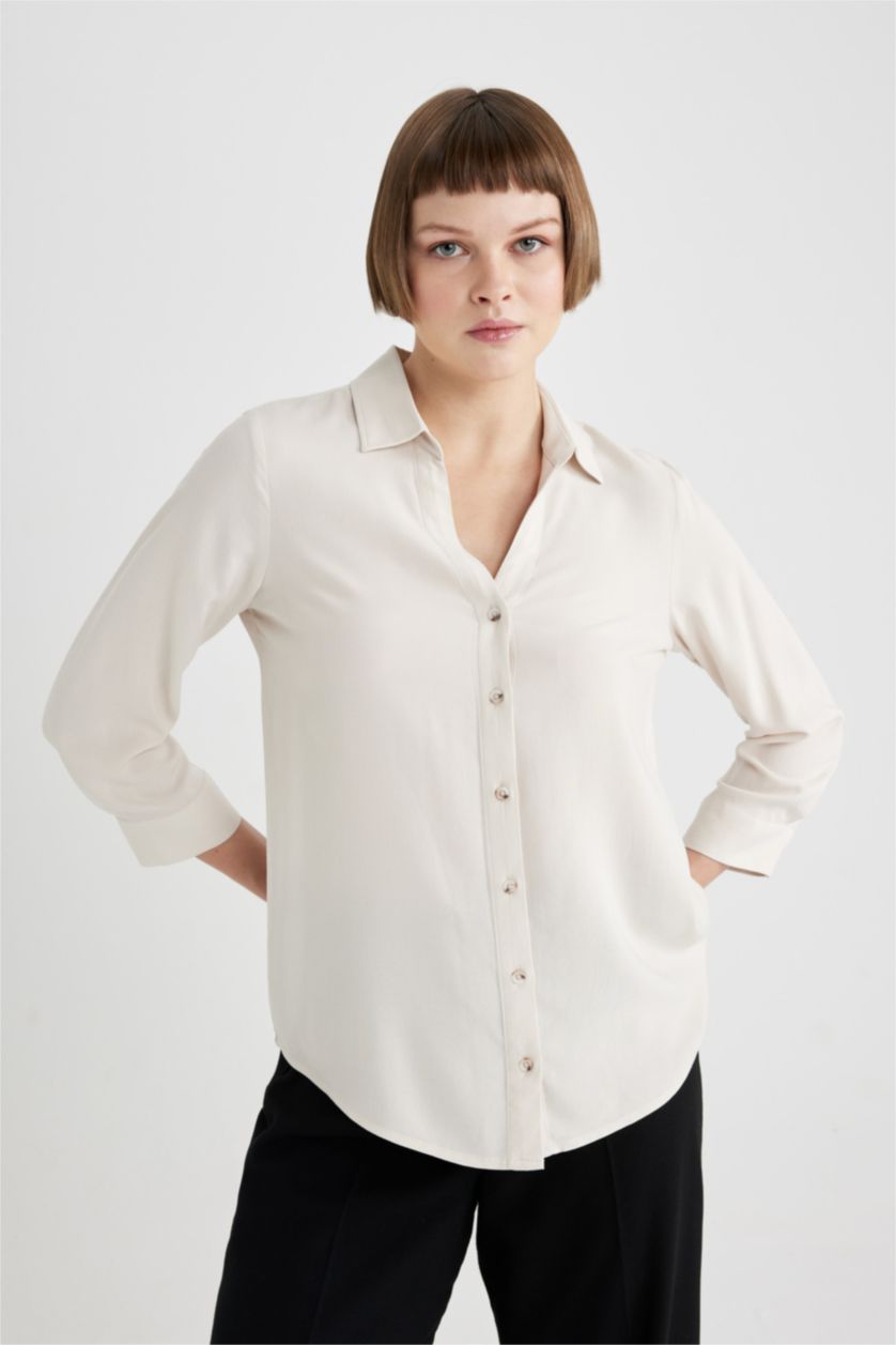 WOMAN Beige Regular Fit Long Sleeve Shirt