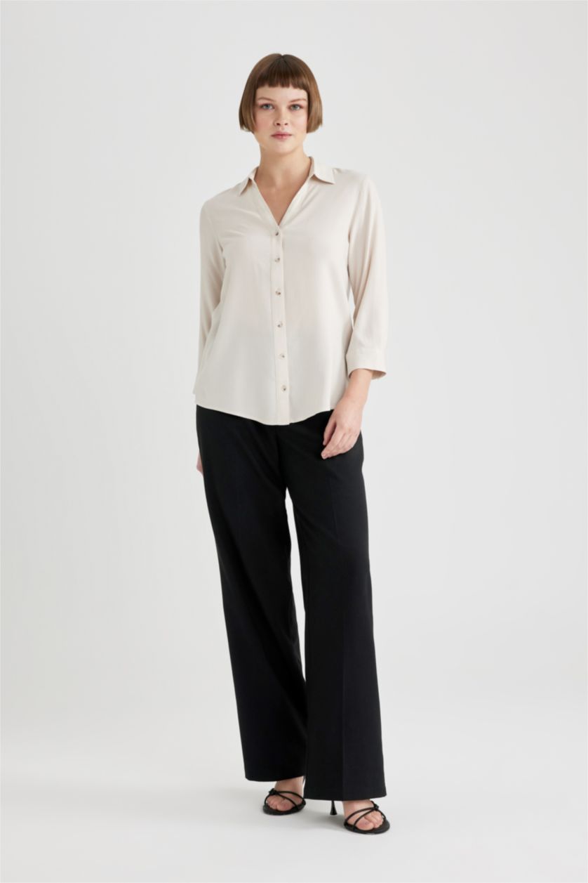 WOMAN Beige Regular Fit Long Sleeve Shirt