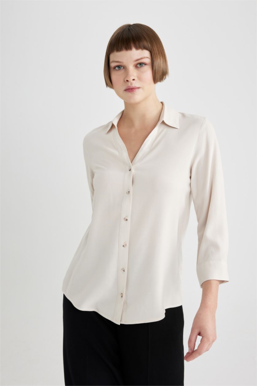 WOMAN Beige Regular Fit Long Sleeve Shirt