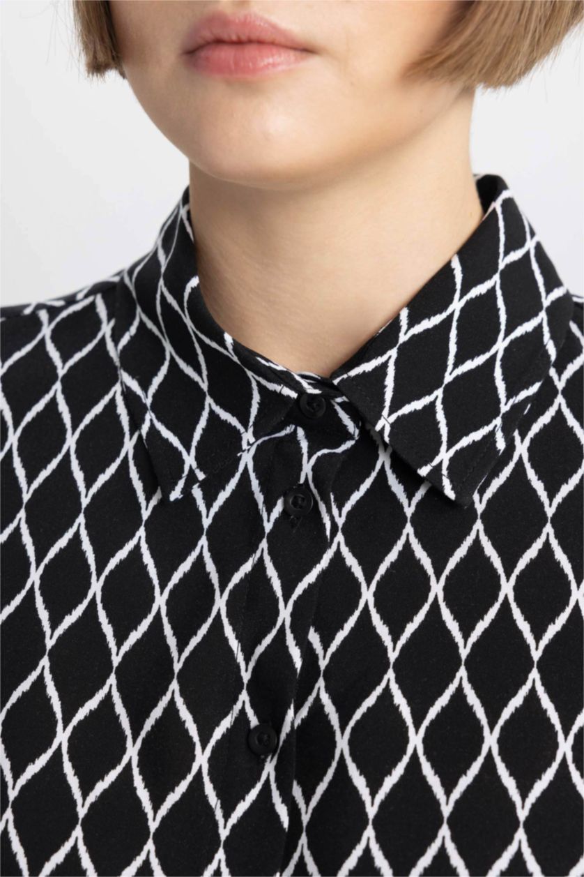 FEMME Noir Chemise Coupe Régulière à Col Boutonné Et Texture Manches Longues