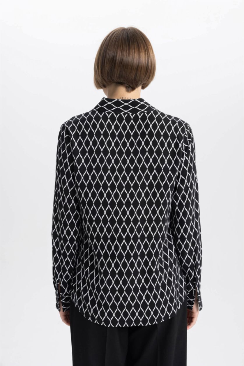 FEMME Noir Chemise Coupe Régulière à Col Boutonné Et Texture Manches Longues