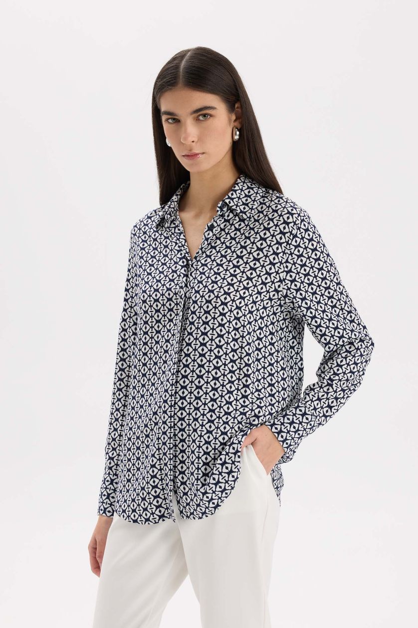 WOMAN White Regular Fit Shirt Collar Long Sleeve Shirt