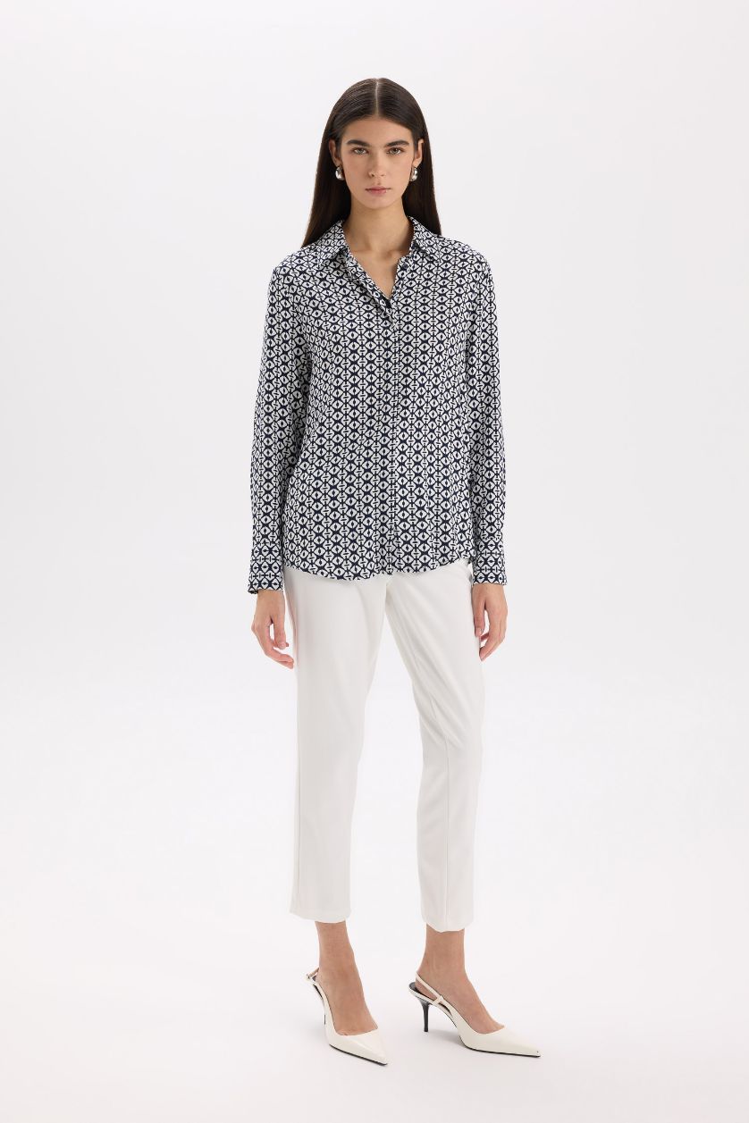 WOMAN White Regular Fit Shirt Collar Long Sleeve Shirt