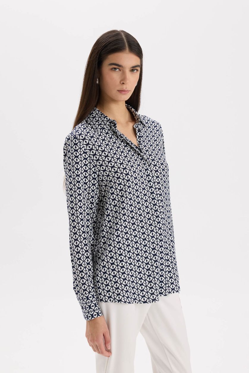 WOMAN White Regular Fit Shirt Collar Long Sleeve Shirt