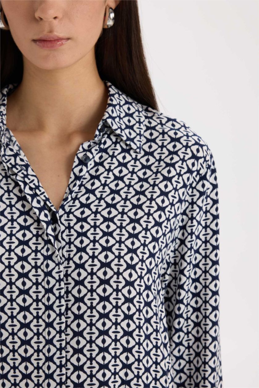 WOMAN White Regular Fit Shirt Collar Long Sleeve Shirt