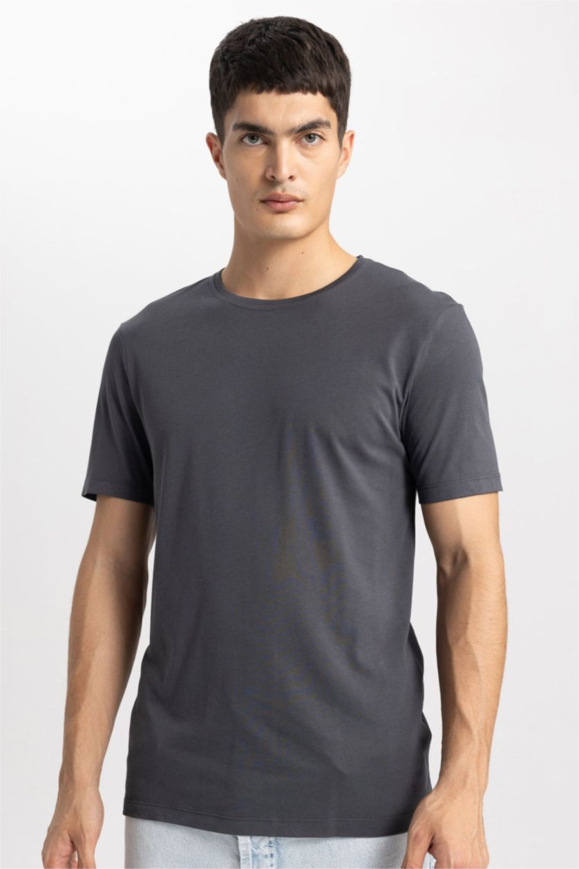 MAN Anthracite Slim FitCrew Neck Premium Cotton Basic T-Shirt