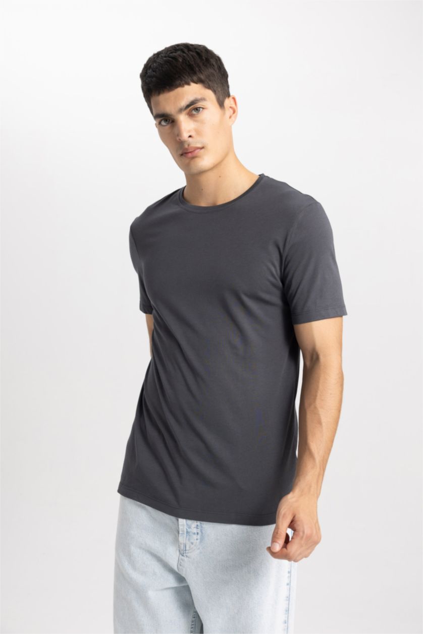 MAN Anthracite Slim FitCrew Neck Premium Cotton Basic T-Shirt