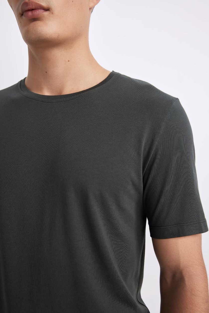 رجال أخضر تيشيرت بريميوم سليم فيت قطن بيزك بياخة مستديرة