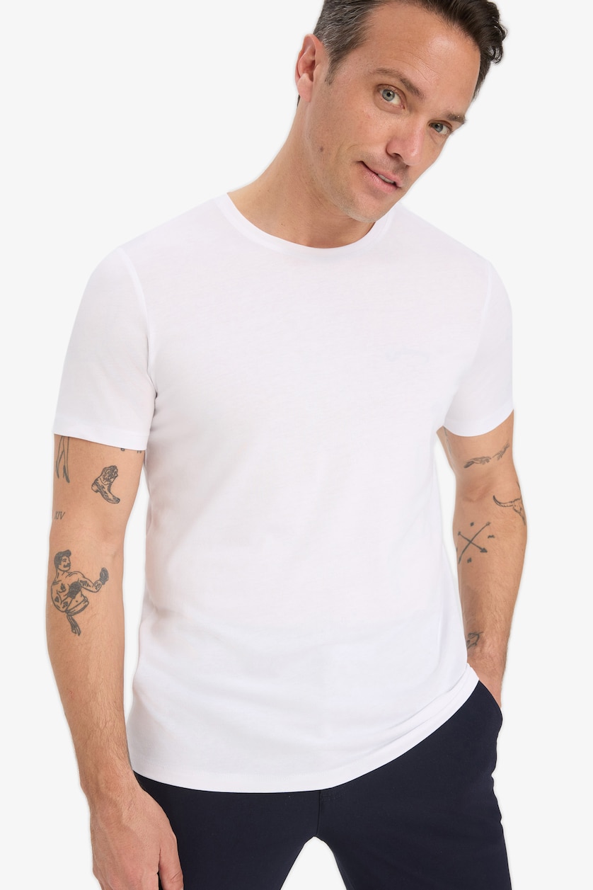 Erkek Beyaz Slim Fit Modal Pamuklu Basic Tişört