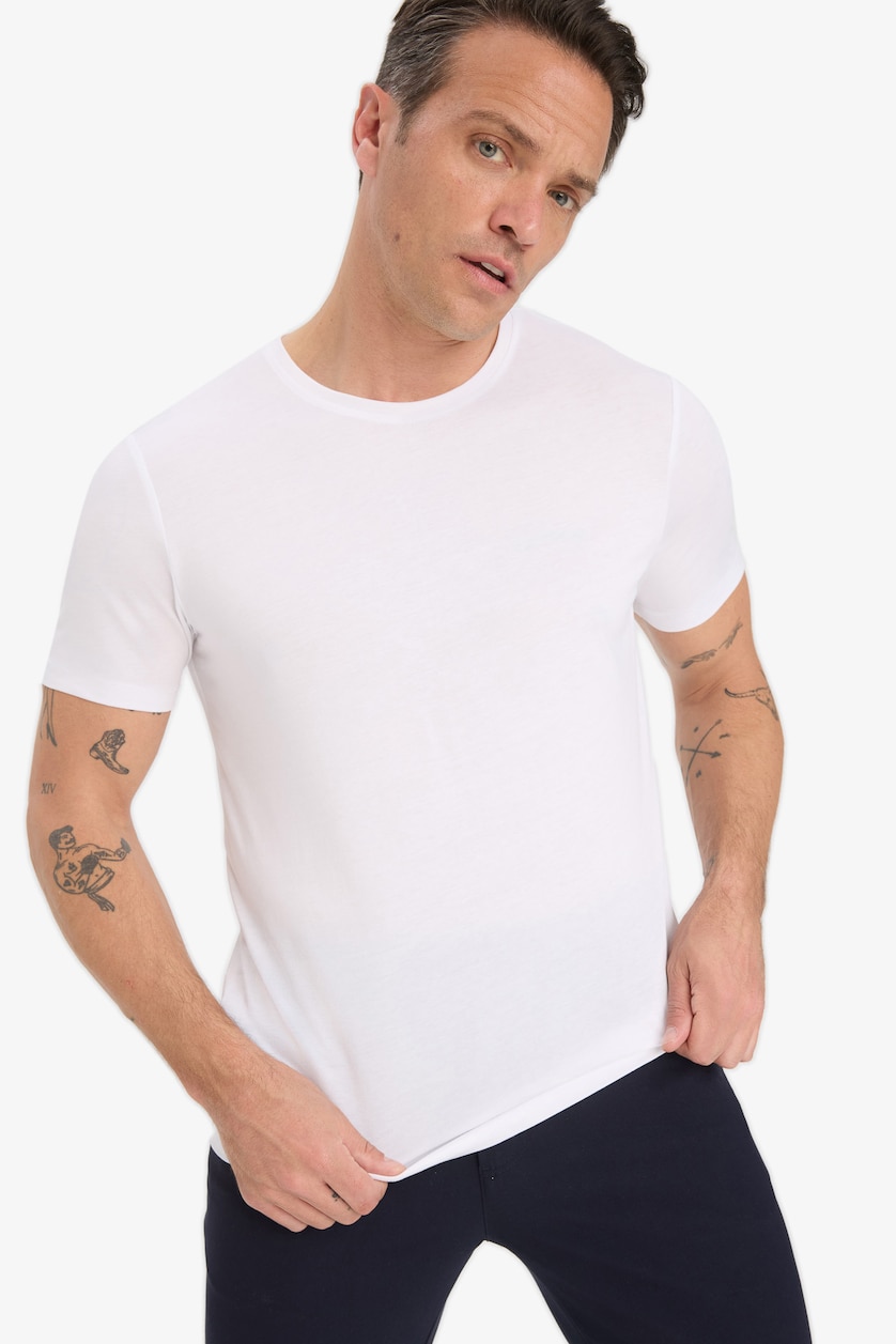 Erkek Beyaz Slim Fit Modal Pamuklu Basic Tişört