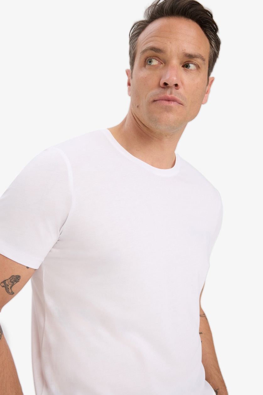 Erkek Beyaz Slim Fit Modal Pamuklu Basic Tişört
