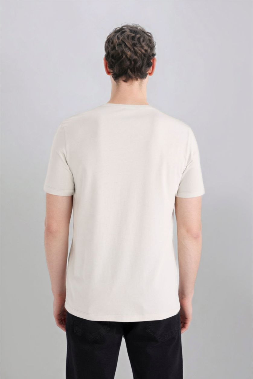 Erkek Açık Taş Slim Fit Dar Kesim Bisiklet Yaka Modal Karışımlı Pamuklu Basic Düz Kısa Kollu Tişört