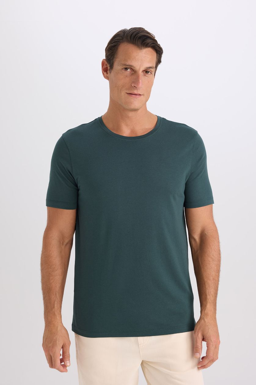 HOMME Vert Foncé T-shirt slim à manches courtes en modal et coton