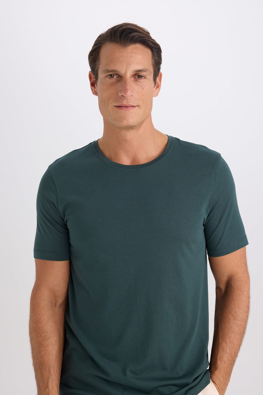 HOMME Vert Foncé T-shirt slim à manches courtes en modal et coton