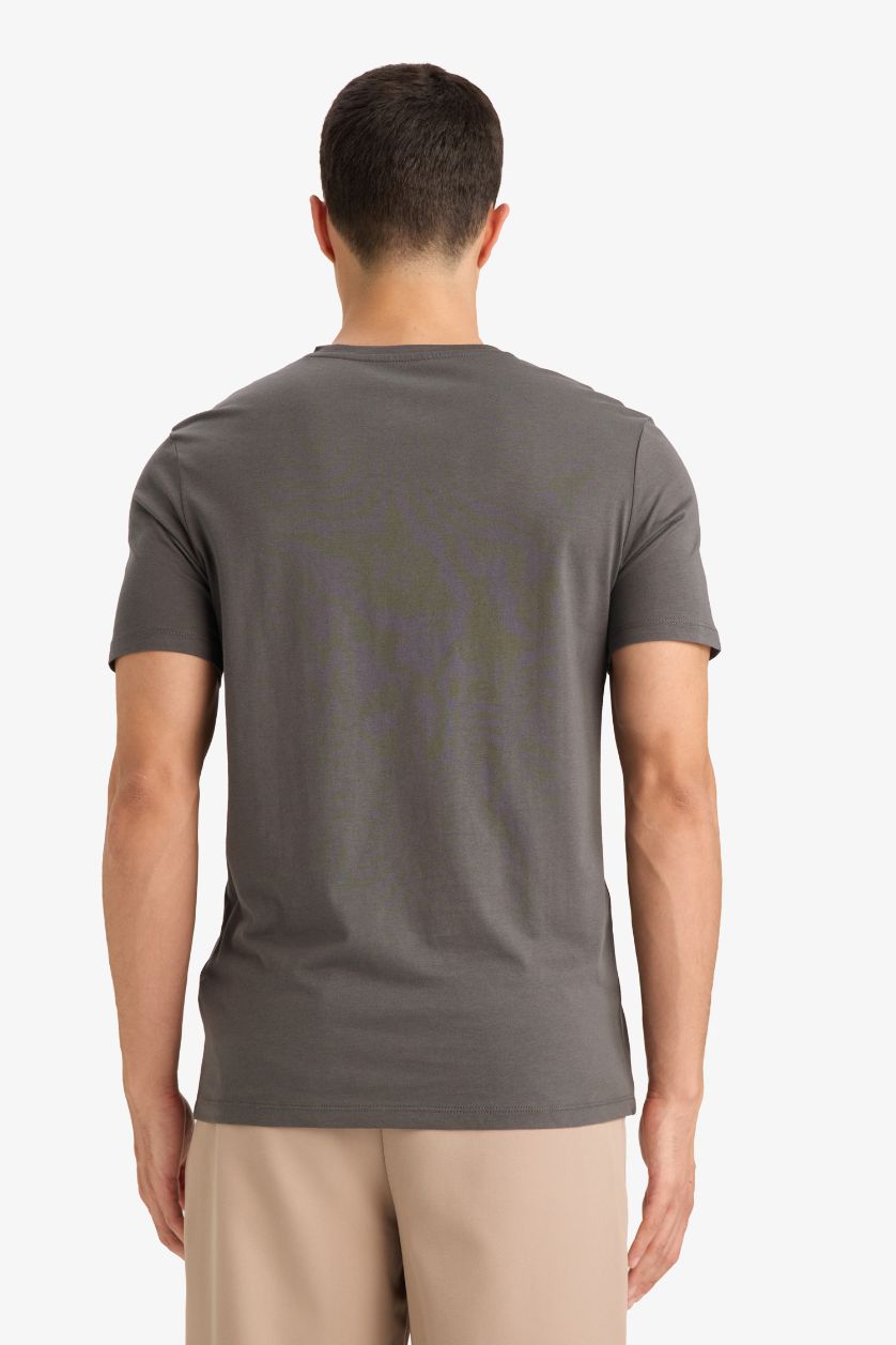 Erkek Antrasit Slım Fıt Bisiklet Yaka Kısa Kollu Tişört