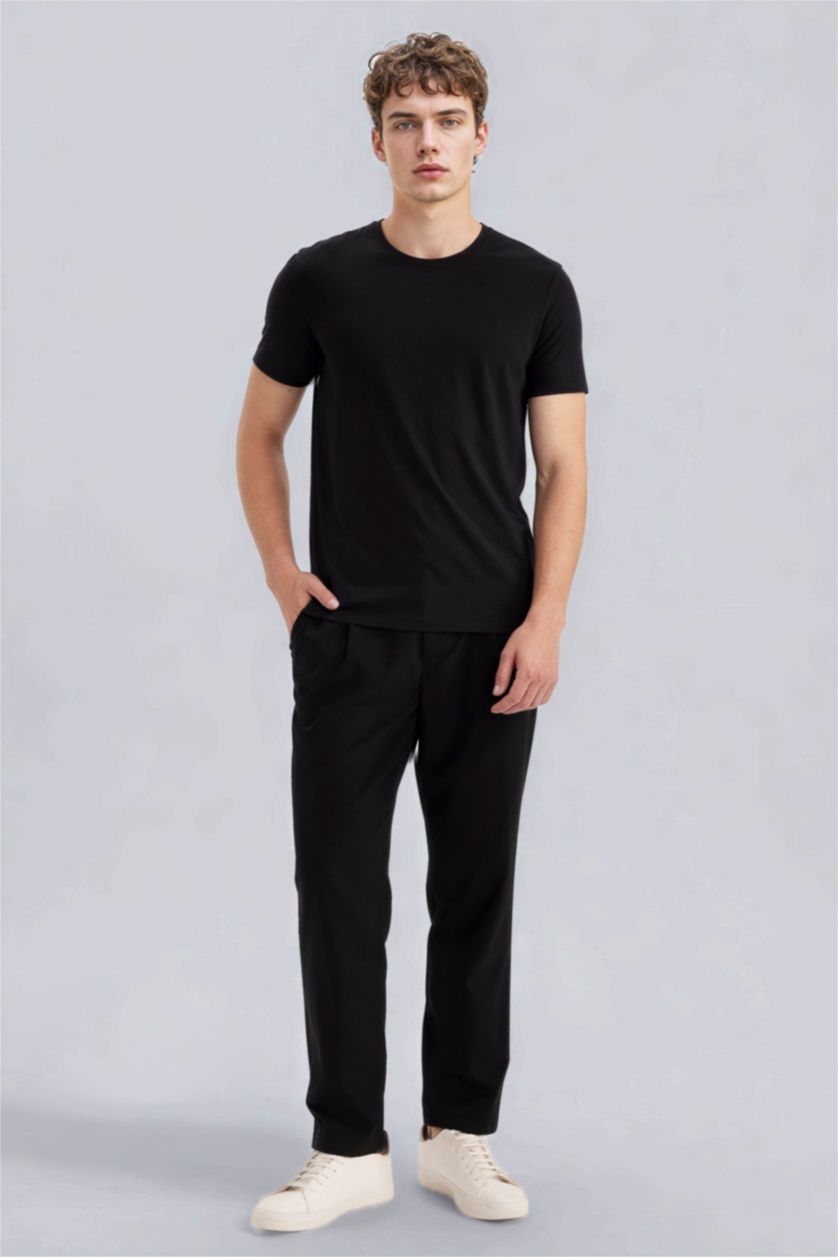 رجال أسود تيشيرت نص كم سليم فيت برقبة مستديرة