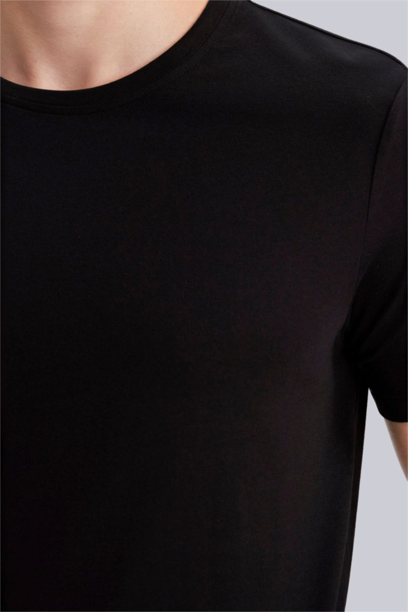 رجال أسود تيشيرت نص كم سليم فيت برقبة مستديرة