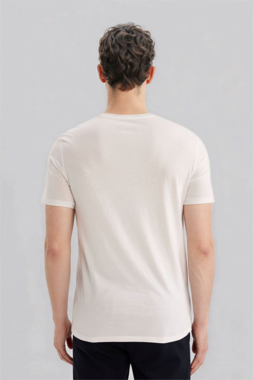 رجال أبيض تيشيرت نص كم سليم فيت برقبة مستديرة