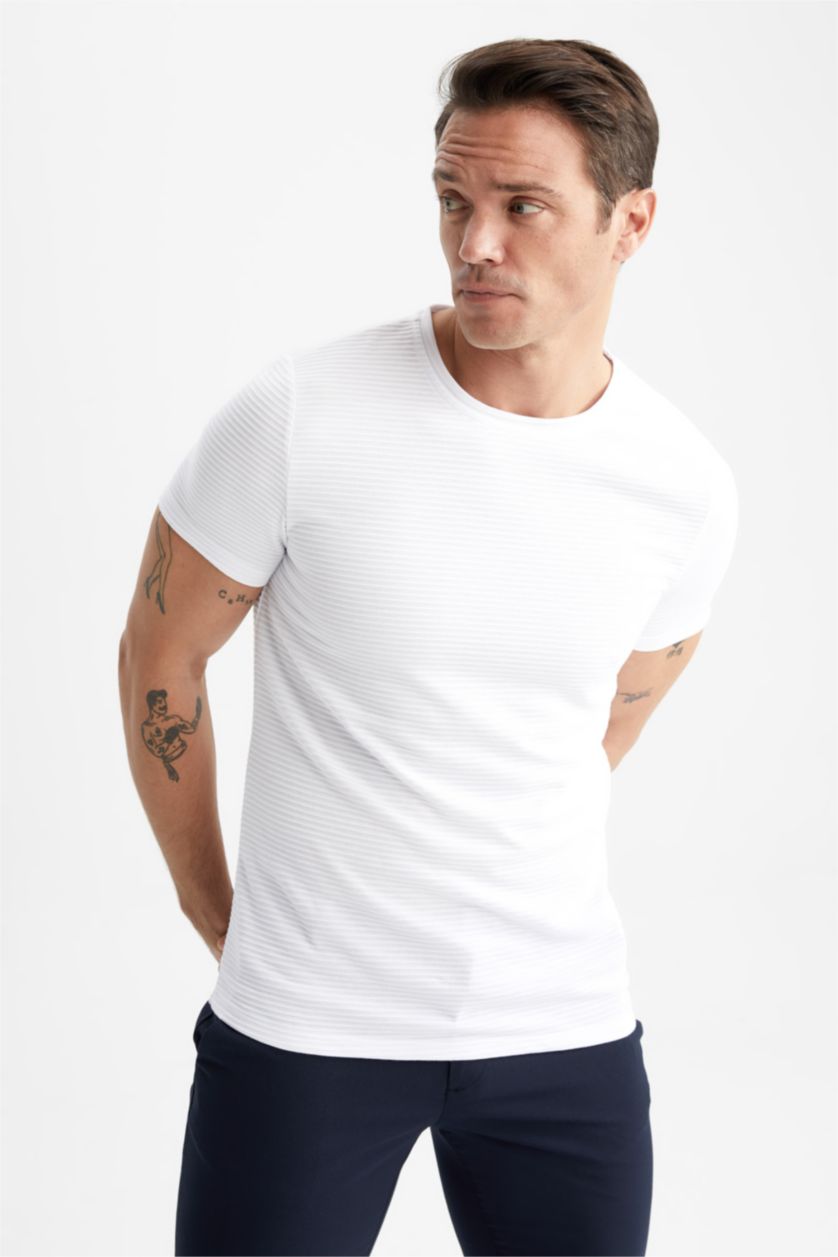 HOMME Blanc T-Shirt Coupe Slim Col Rond