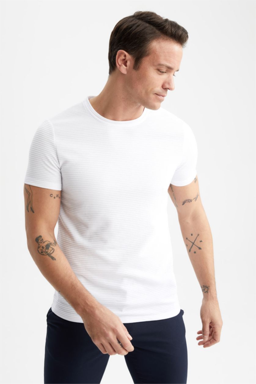 HOMME Blanc T-Shirt Coupe Slim Col Rond