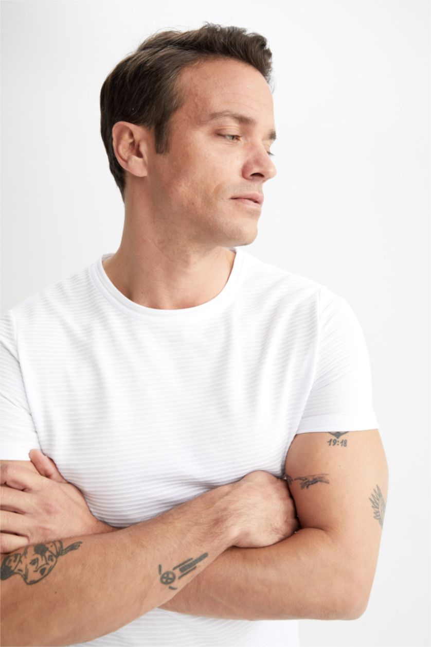 HOMME Blanc T-Shirt Coupe Slim Col Rond