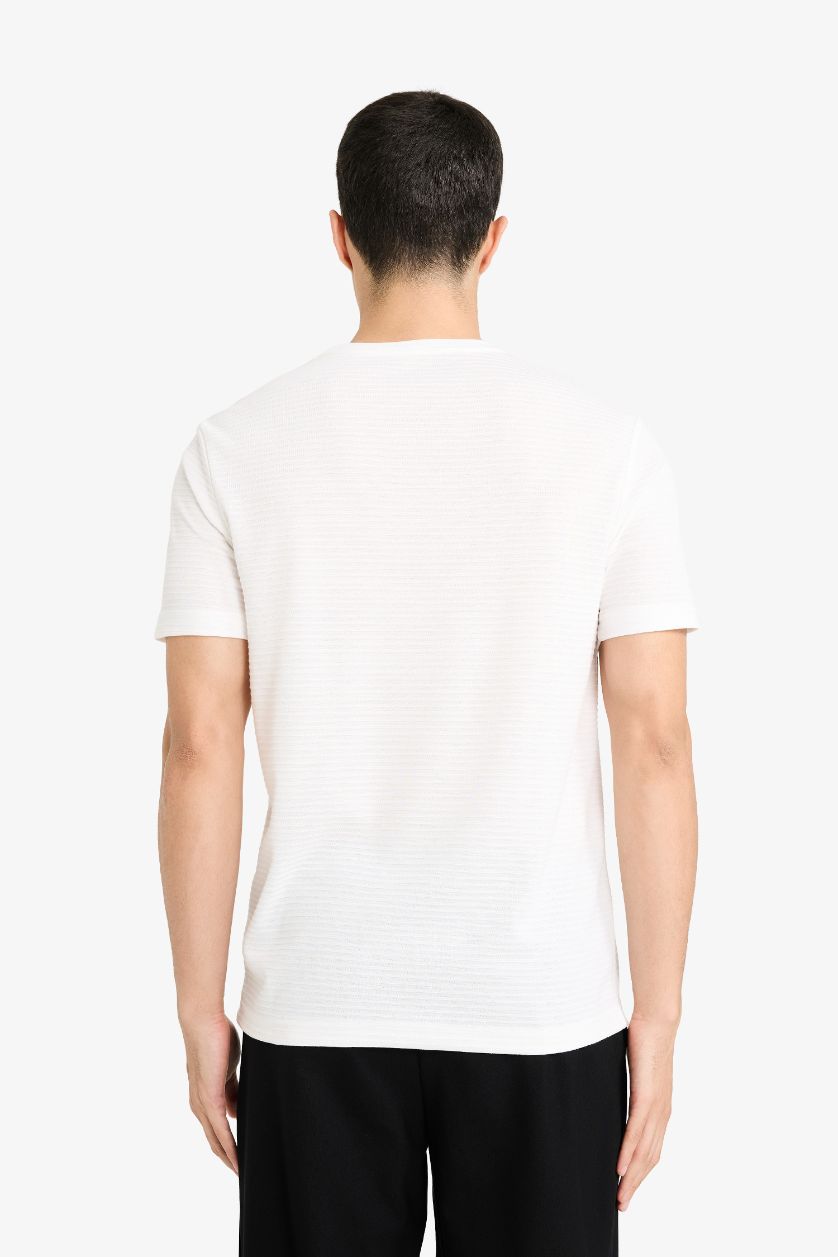 Erkek Ekru Slim Fit Dar Kesim Bisiklet Yaka Basic Düz Kısa Kollu Tişört