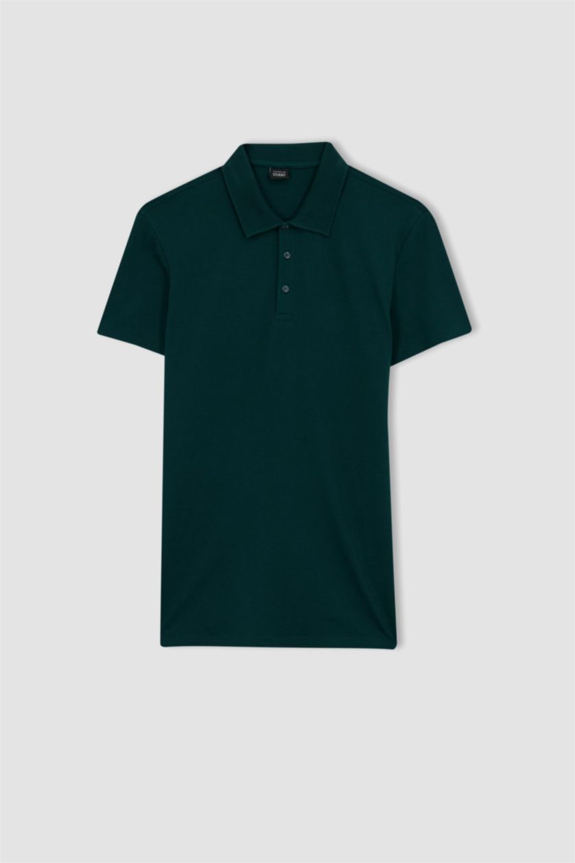 Мужчины Темно-зеленый Футболка-поло приталенного кроя с поло воротником для мужчин