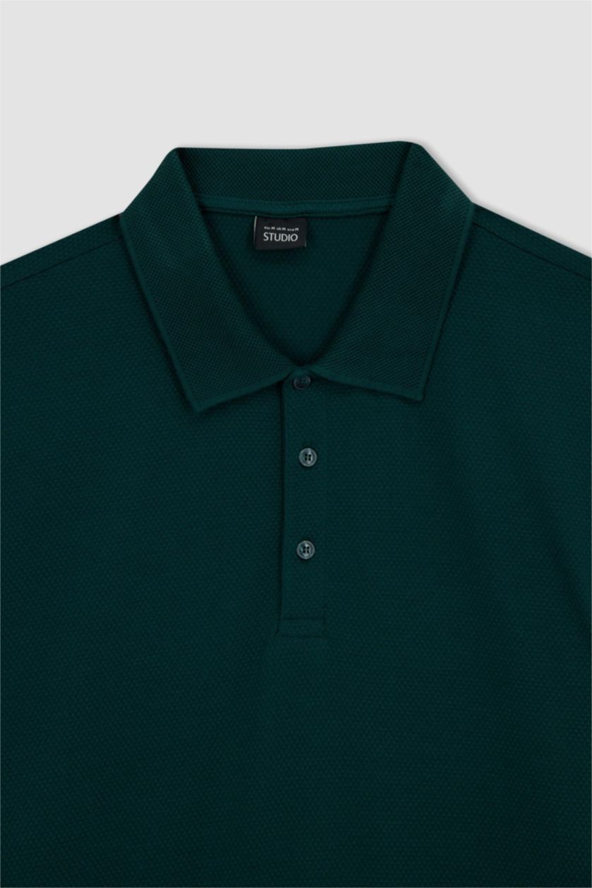 Мужчины Темно-зеленый Футболка-поло приталенного кроя с поло воротником для мужчин