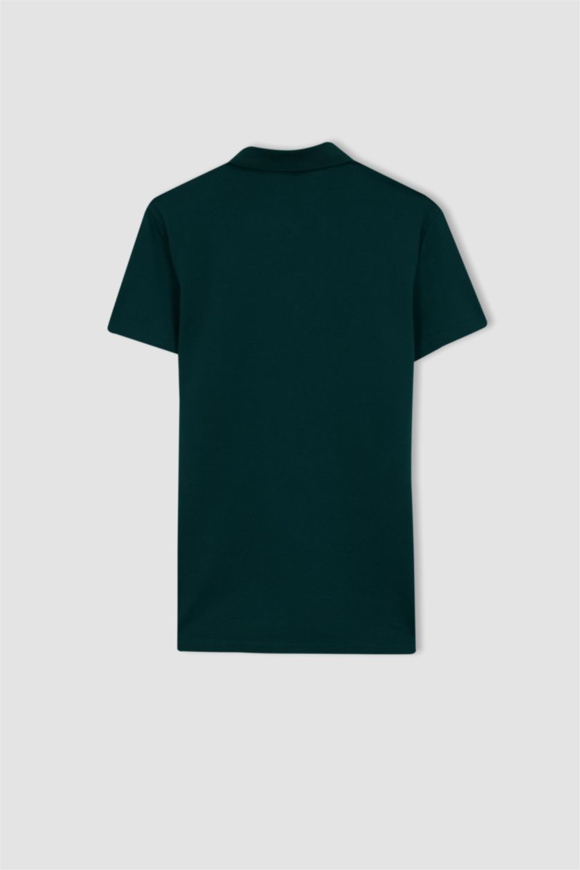 Мужчины Темно-зеленый Футболка-поло приталенного кроя с поло воротником для мужчин