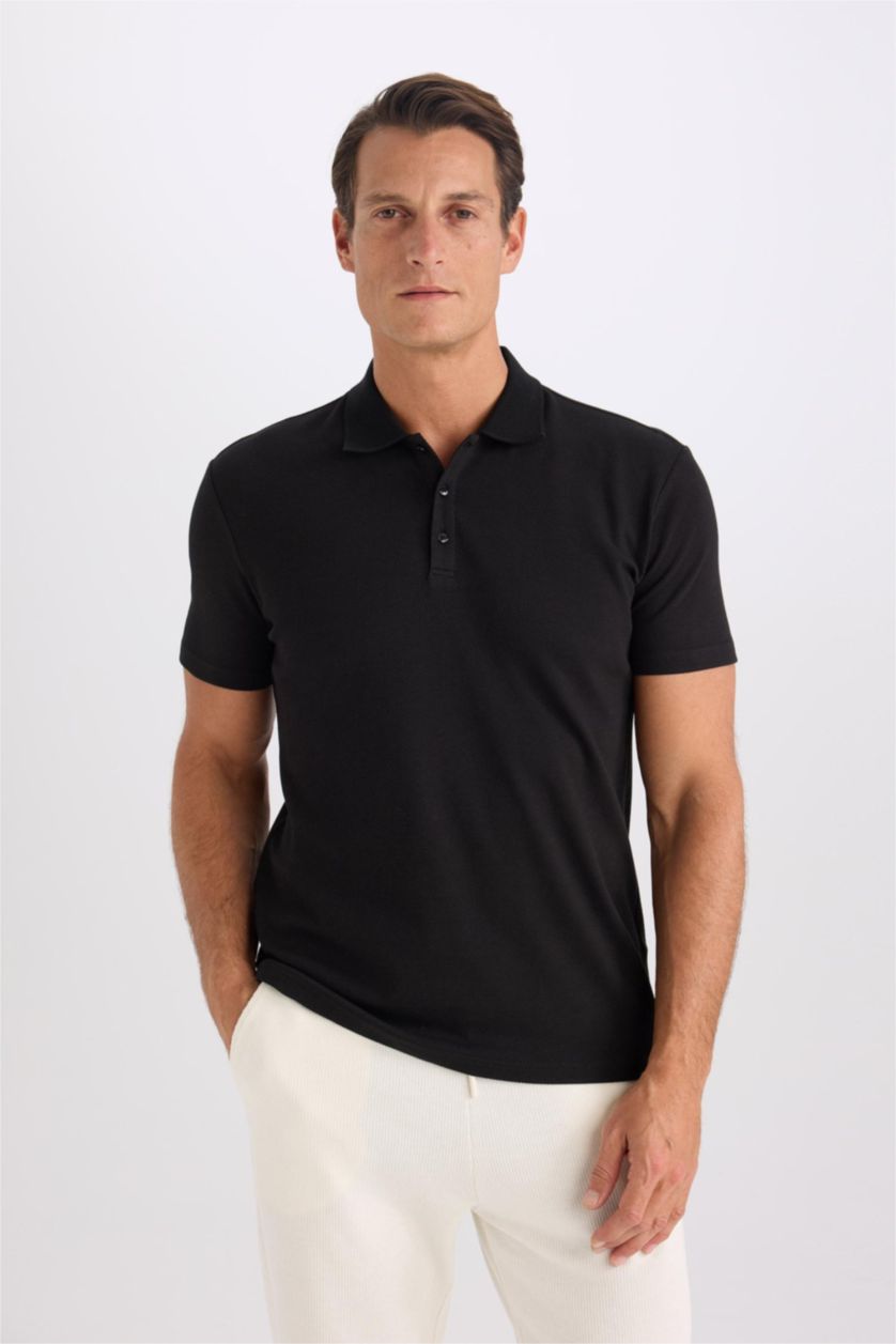 MAN Black Slim Fit Short Sleeve Cotton Basic Polo Shirt
