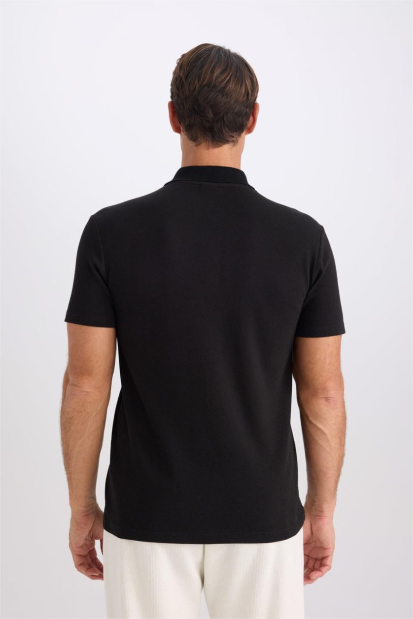MAN Black Slim Fit Short Sleeve Cotton Basic Polo Shirt