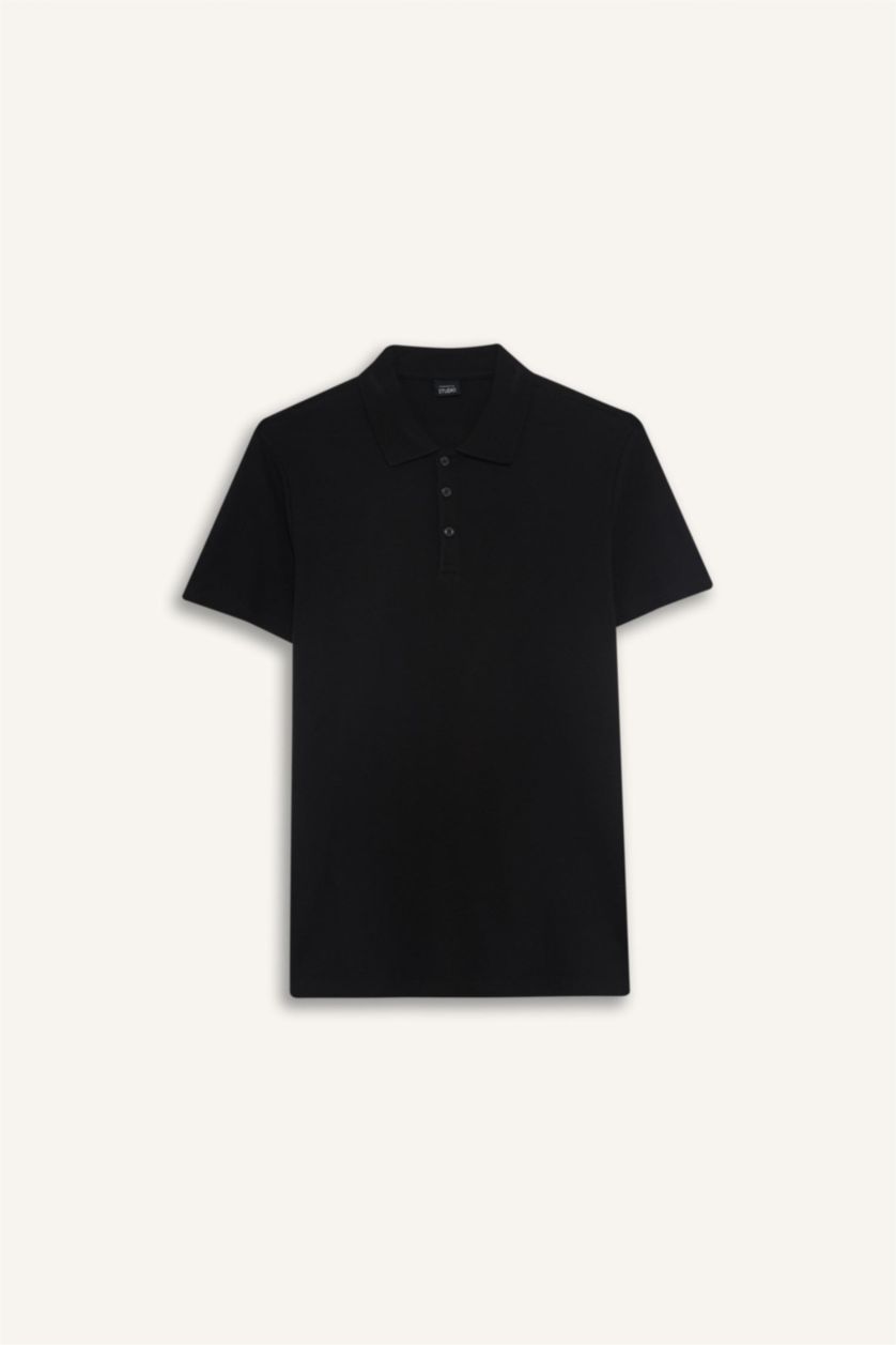 MAN Black Slim Fit Short Sleeve Cotton Basic Polo Shirt