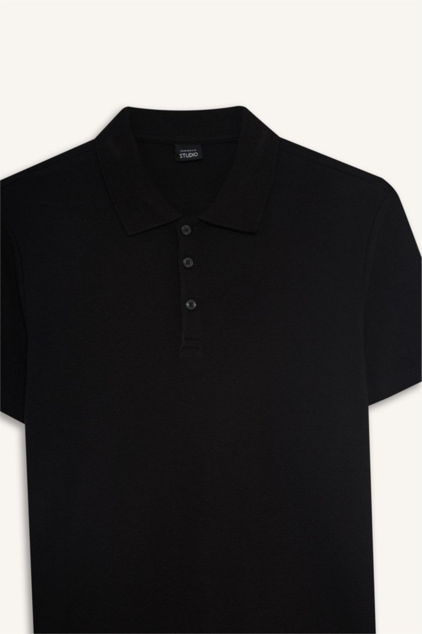 MAN Black Slim Fit Short Sleeve Cotton Basic Polo Shirt