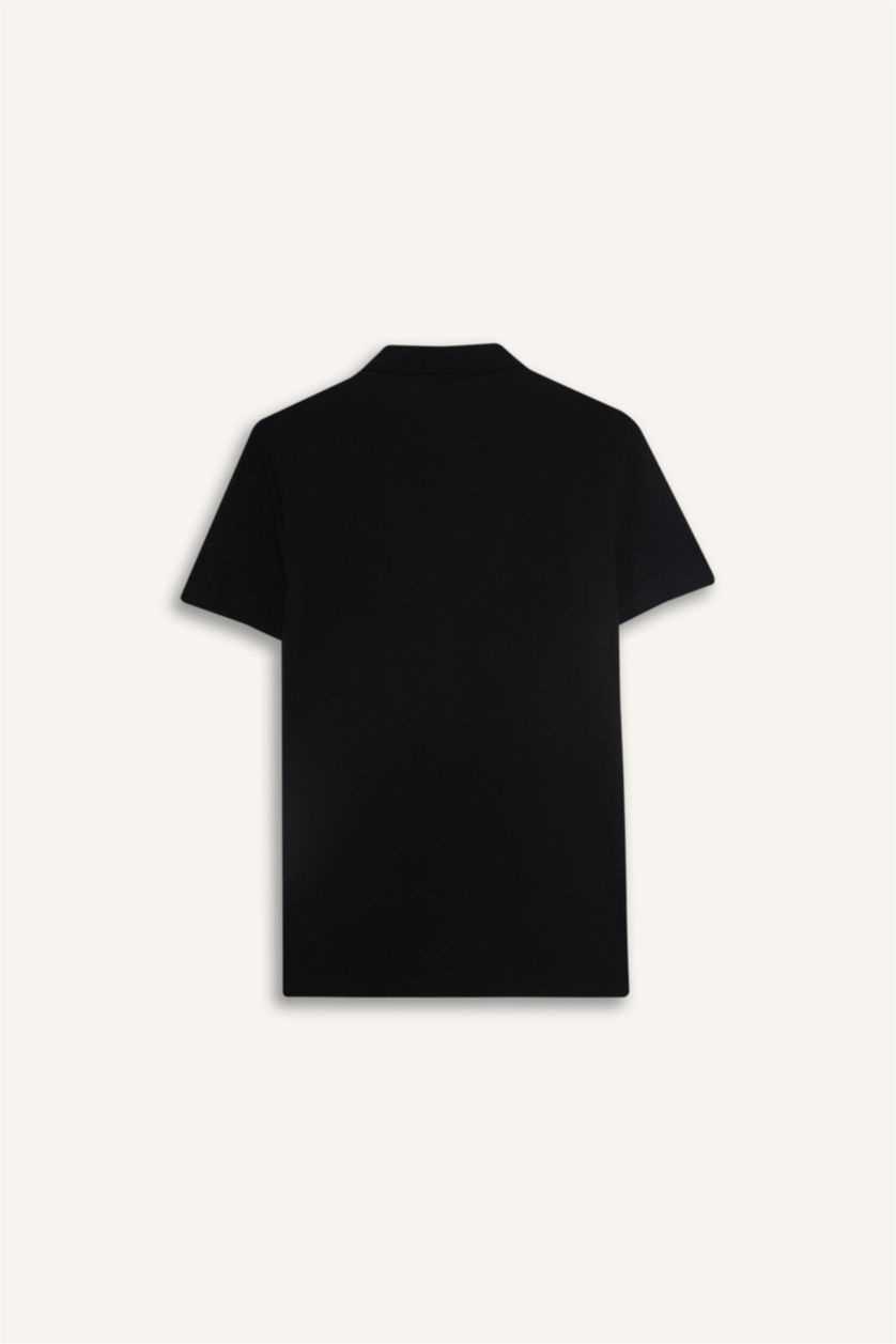 MAN Black Slim Fit Short Sleeve Cotton Basic Polo Shirt