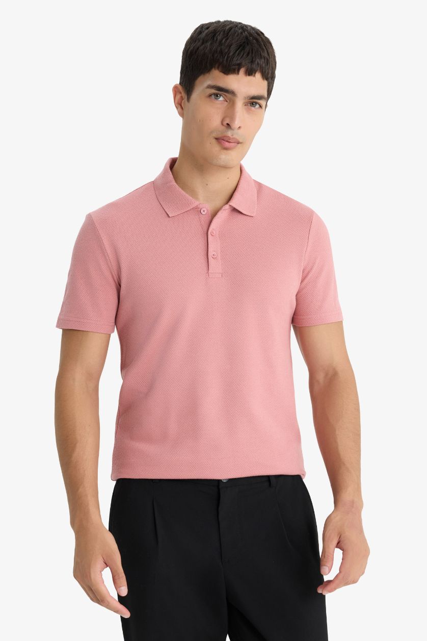 Erkek Gülkurusu Slim Fit Dar Kesim Polo Yaka Kısa Kollu Pamuklu Modal Karışımlı Basic Düz Tişört