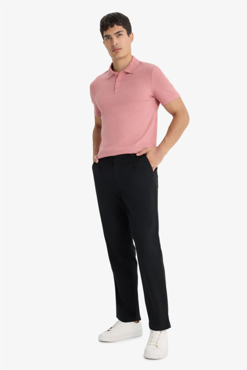 Erkek Gülkurusu Slim Fit Dar Kesim Polo Yaka Kısa Kollu Pamuklu Modal Karışımlı Basic Düz Tişört