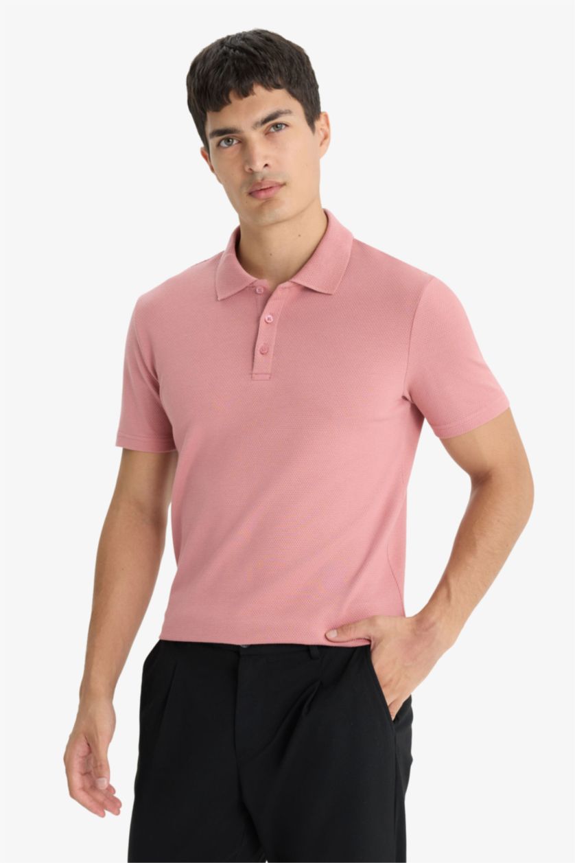 Erkek Gülkurusu Slim Fit Dar Kesim Polo Yaka Kısa Kollu Pamuklu Modal Karışımlı Basic Düz Tişört