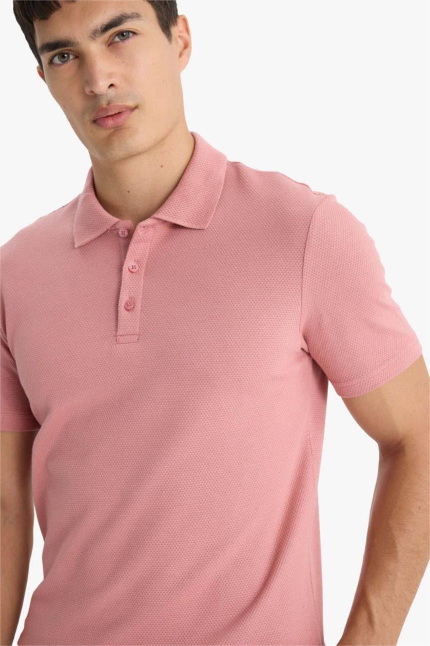 Erkek Gülkurusu Slim Fit Dar Kesim Polo Yaka Kısa Kollu Pamuklu Modal Karışımlı Basic Düz Tişört