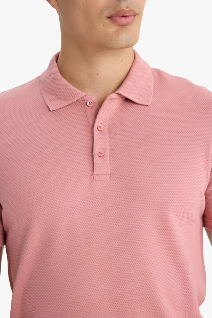 Erkek Gülkurusu Slim Fit Dar Kesim Polo Yaka Kısa Kollu Pamuklu Modal Karışımlı Basic Düz Tişört